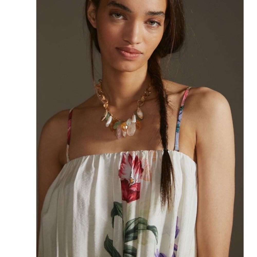 Anthropologie Floral High-Low Sundress in Cream, Blue, Green - Picture 4 of 10